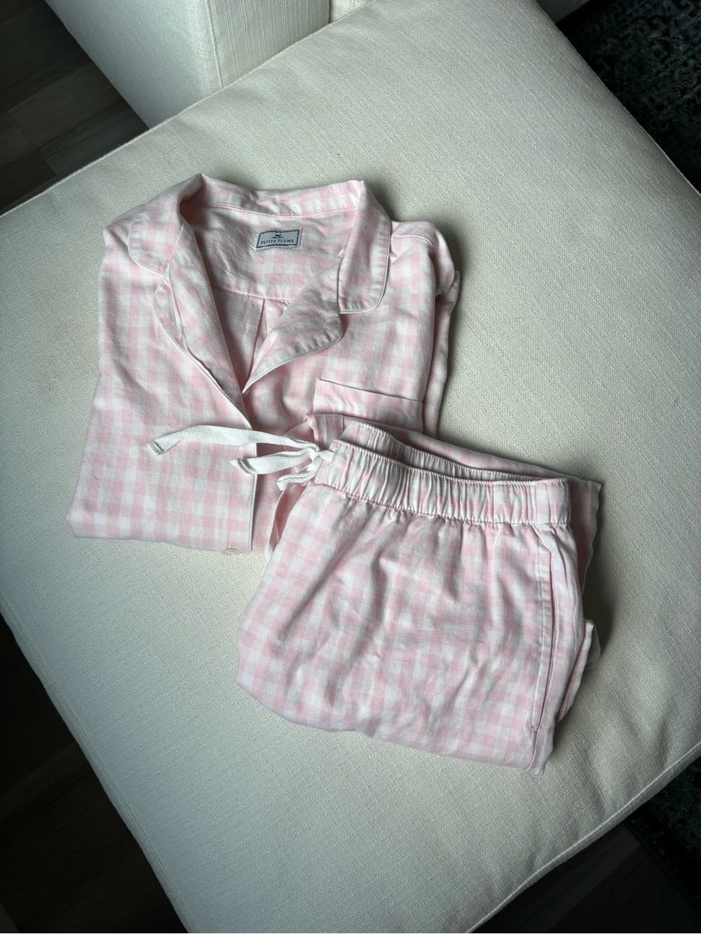Petite Plume Woman’s Twill Pajama set in Pink Gingham
